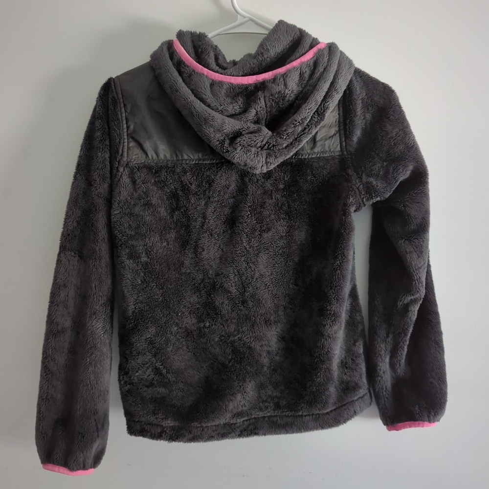 The North Face Gray and Pink Hooded Fleece Zip Up Jacket Girl’s Medium - Picture 5 of 5